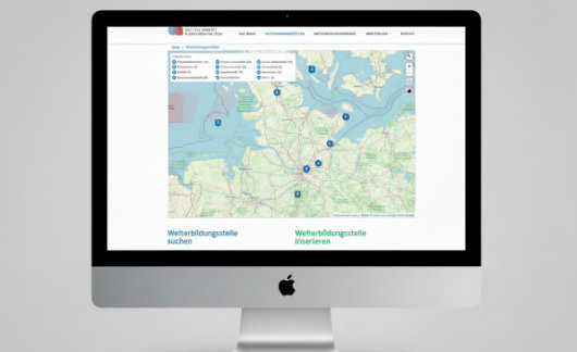 Darstellung des Portals für ärztliche Weiterbildung in SH mit Fokus auf der OSM-Karte